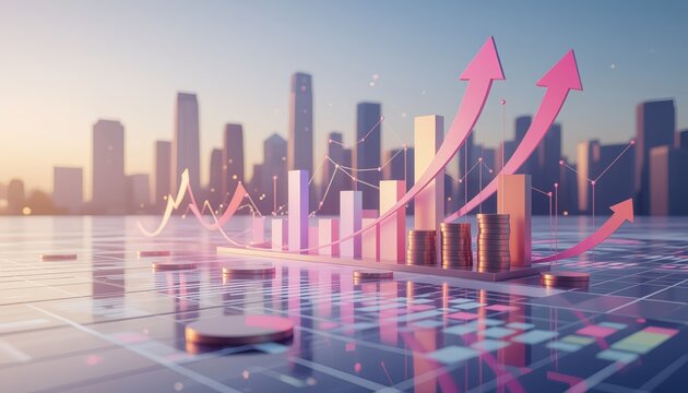 Futuristic digital graph showing business finance success and market data growth