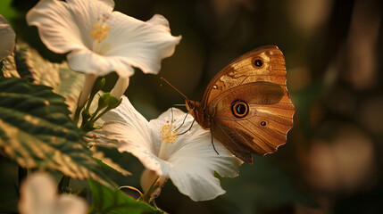 Butterfly on white flower