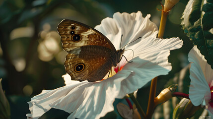 Butterfly perched on white flower