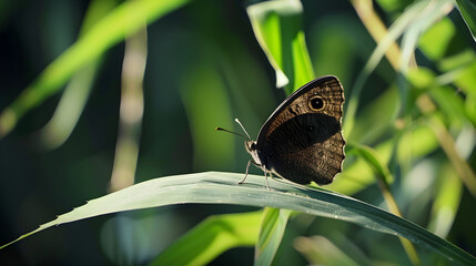 Butterfly perched on green leaf