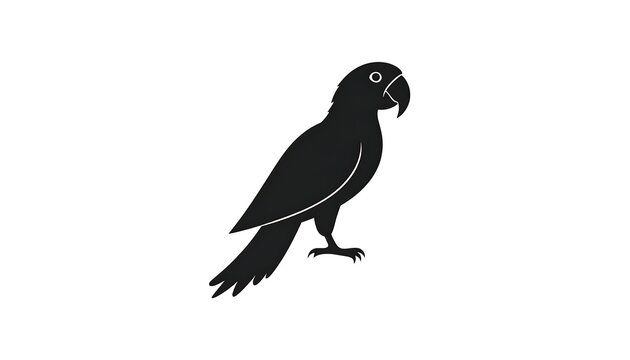 A stark black silhouette of a perched parrot against a white background