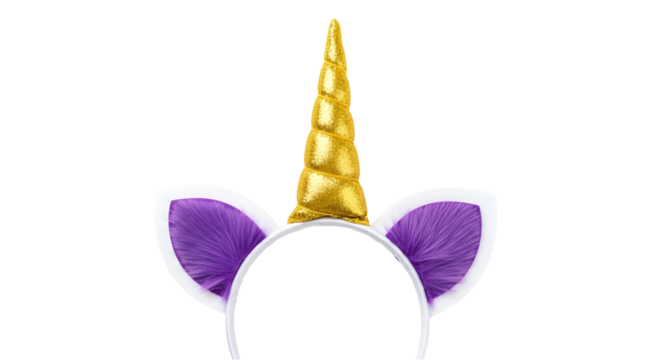 Whimsical unicorn headband with glittery horn and purple ears for magical costumes and fairytale fun, perfect for parties and celebrations