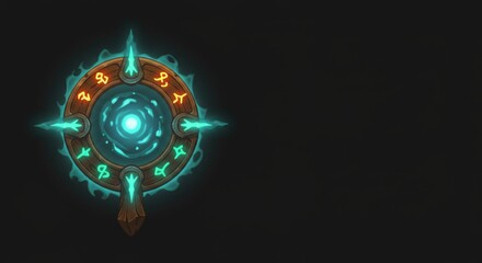 Obraz premium Glowing magic portal with runes and wooden frame