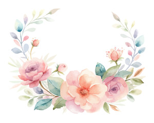 Bohemian Watercolor Floral Border Design Isolated on White background