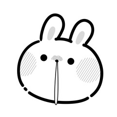 鼻水を垂らしたうさぎの白黒イラスト