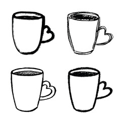 Set of cute hand drawn cup of tea or coffee Simple mug clipart Cozy home doodle Single element for design