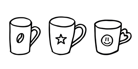Set of cute hand drawn cup of tea or coffee Simple mug clipart Cozy home doodle Single element for design