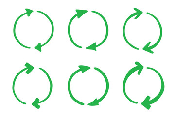 Set of hand drawn recycle arrow icon Recycling resources symbol Reuse of materials, zero waste, green environment, saving the planet