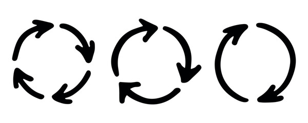 Set of hand drawn recycle arrow icon Recycling resources symbol Reuse of materials, zero waste, green environment, saving the planet