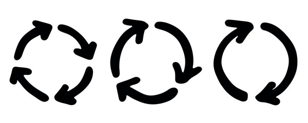 Set of hand drawn recycle arrow icon Recycling resources symbol Reuse of materials, zero waste, green environment, saving the planet