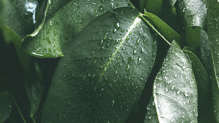 Rainy Day Leaf Close-Up Water Drops and Natural Beauty