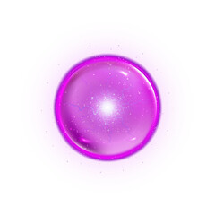Glowing purple crystal ball on white background.