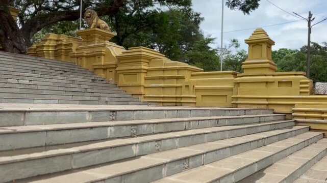 Wide beautiful stone stairs in Katharagama, Sri Lanka