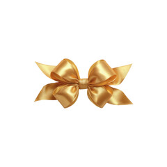 Golden ribbon bow decorative accessory for celebration gift wrapping, festive holiday ornament detail, shiny metallic elegance style isolated on white background