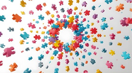 Colorful puzzle pieces forming a gear, a business concept for teamwork, synergy, collaboration, and problem-solving.