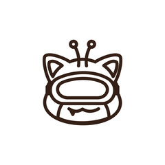 line art of cat-like alien head featuring antennae with pink tips, triangular ears, a wavy mouth, a cream-colored chin, and purple