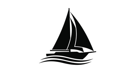 Silhouette of a modern sailboat with full sails gliding gracefully across wavy water