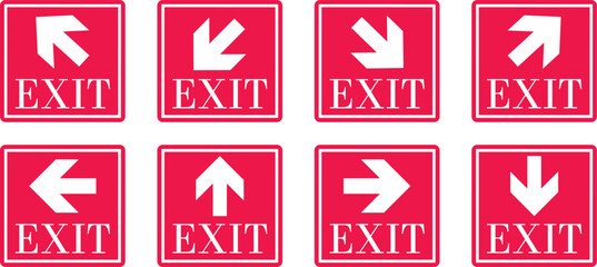 Emergency Exit Icon set. Running man emergency fire exit sign. Exit emergency arrow sign vector image, vector symbol. Fire exit keep clear sign showing a running person on transparent background.