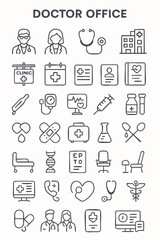 Fototapeta premium Medical, Healthcare, and Doctor's Office Outline Icon Set for Health Services