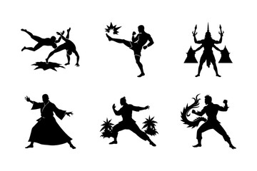 Martial Silhouette Set Vector Art And Design Black Fill