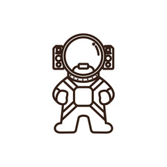 line art of astronaut character wearing a cream-colored spacesuit with brown and pink accents. The astronaut has a large, dark brown helmet with a clear visor