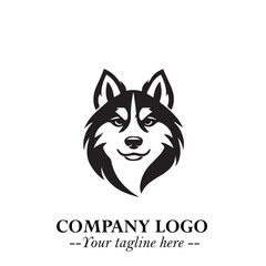 Cute Head of Dog Logo Symbol in Black on White Background with Modern Minimalist Design
