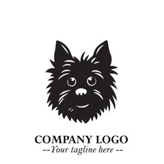 Cute Head of Dog Logo Symbol in Black on White Background with Modern Minimalist Design
