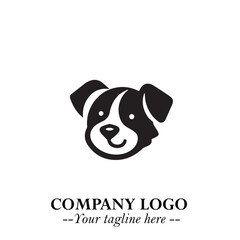 Cute Head of Dog Logo Symbol in Black on White Background with Modern Minimalist Design
