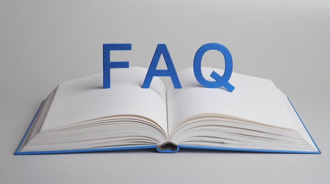 word FAQ (frequently asked questions) on top of an open book, A book, Question and answer concept.   