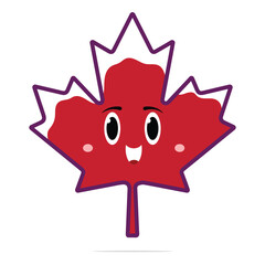 Cute Kawaii Maple Leaf Vector Pastel Colored Flat Style Autumn Foliage Illustration, Hand Drawn Nature Icon for Fall Season, Canada Symbol, Botanical Design, and Seasonal Decoration