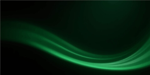 Green abstract background with a flowing wave design, blue light energy, and fractal line texture