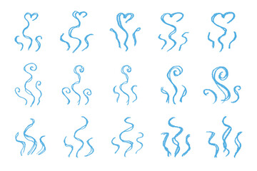 Set of hand drawn steam and smoke Steam swirls doodle Heat waves or aroma from cooking food and hot coffee, gas and fumes Single element for print, web, design, decor