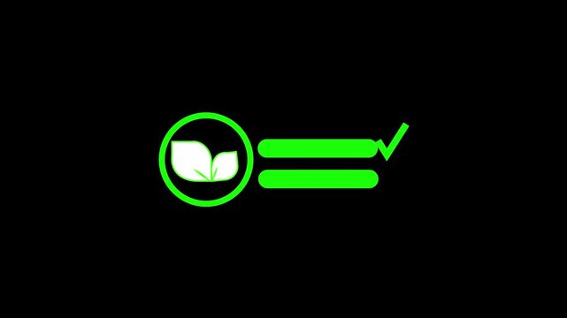 Green Neon Circle Icon with Leaves and Horizontal Bar on Black Background symbol. Stylish neon green circle logo with leaves and bar glowing on a sleek black background.
