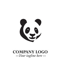 Adorable Head of Panda Logo Symbol in Black on White Background with Minimalist Modern Design
