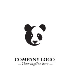Adorable Head of Panda Logo Symbol in Black on White Background with Minimalist Modern Design