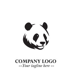 Adorable Head of Panda Logo Symbol in Black on White Background with Minimalist Modern Design