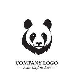Adorable Head of Panda Logo Symbol in Black on White Background with Minimalist Modern Design