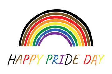 Colorful rainbow shape Gay pride flag Happy pride day LGBTQ community Pride Month Vector hand drawn doodle for posters, stickers, logo, cards