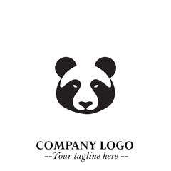 Adorable Head of Panda Logo Symbol in Black on White Background with Minimalist Modern Design