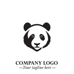 Adorable Head of Panda Logo Symbol in Black on White Background with Minimalist Modern Design