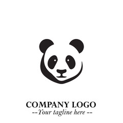 Adorable Head of Panda Logo Symbol in Black on White Background with Minimalist Modern Design