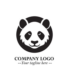 Adorable Head of Panda Logo Symbol in Black on White Background with Minimalist Modern Design