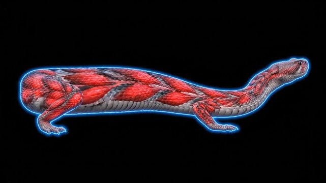Lizard Animation with Red Pattern on Black Background a Seamless Loop and Abstract Reptile Motion Graphics for Presentation Materials and Educational Content Creation Isolated