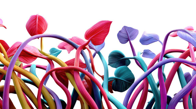 Abstract Plant life: a vibrant burst of color showcases an array of abstract plant life, with gracefully curving stems and leaves, creating a unique and captivating visual experience.
