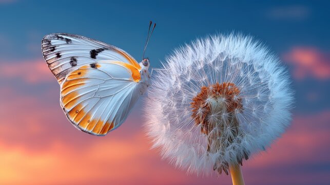 Butterfly and Dandelion - Stock Photo for Spring & Nature Projects, Flower