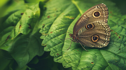 Butterfly on green leaf