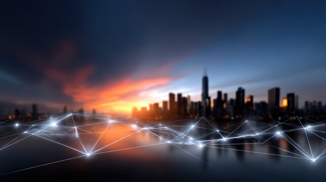 Connected City Network: Modern Tech Stock Photo, Global Connection, Cityscape - Powered by Adobe