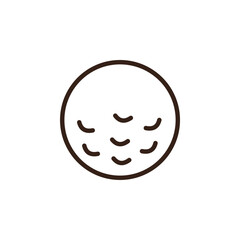 line art of golf ball. It is a light cream or off-white colored sphere with several small, dark brown, crescent-shaped markings scattered across its surface, representing the dimples of a golf ball