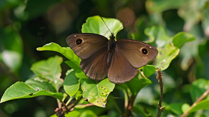 Fototapeta premium Butterfly perched on green leaf