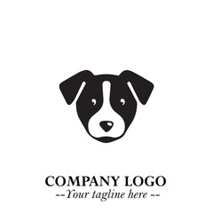 Cute Head of Dog Logo Symbol in Black on White Background with Modern Minimalist Design
